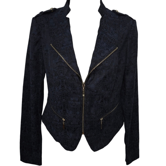 WHBM Lace Printed Sailor Moto Zip Up Long Sleeve Blazer Jacket - Picture 1 of 4